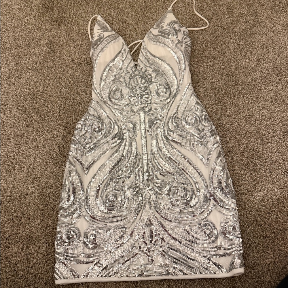 Windsor Glamorous Silver Sequin Mini Dress